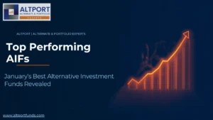 Top performing AIFs January best alternative investment funds with rising market graph and Altport branding