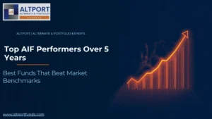 Top AIF performers over 5 years February 2025 with rising stock chart and Altport branding