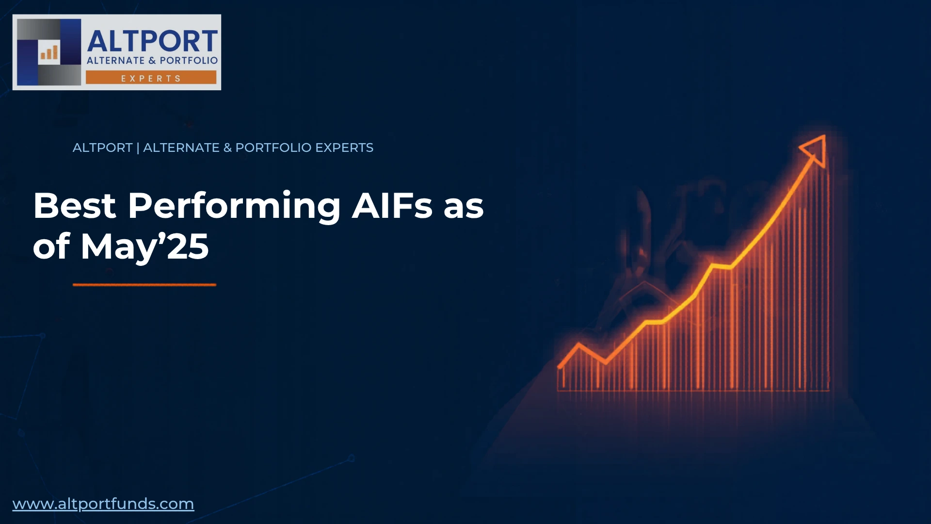 Best performing AIFs as of May 2025 with a rising growth chart showing 3-year investment performance trends.