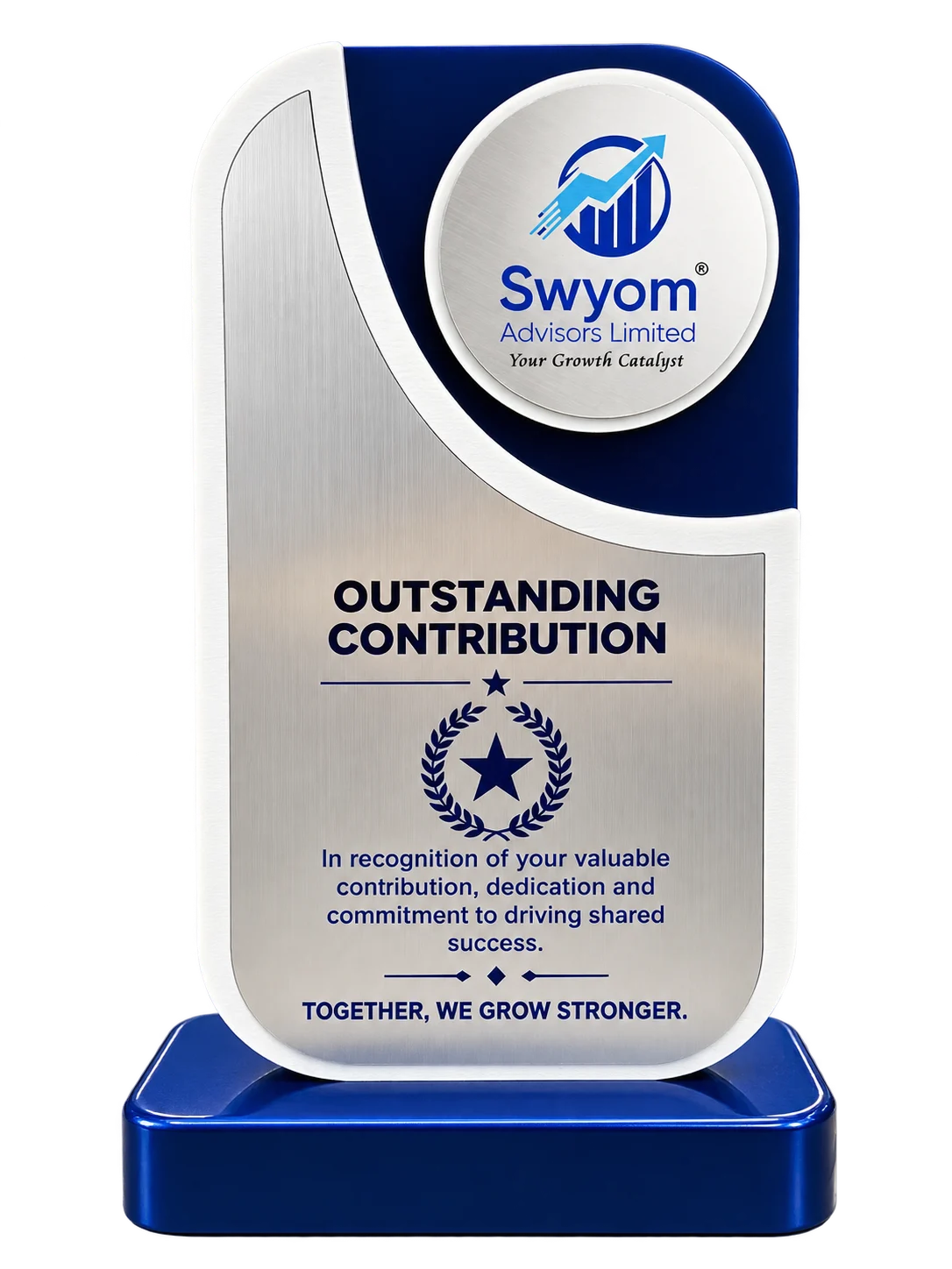 Vikas Agrawal holding the Outstanding Contribution award from Swyom Advisors