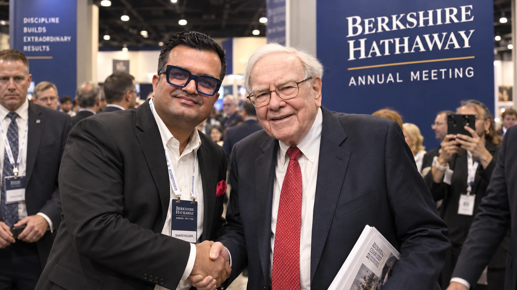 Vikas Agrawal with Warren Buffett at the Berkshire Hathaway AGM 2017 in Omaha