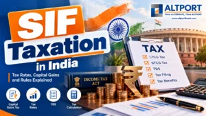 Illustration explaining SIF taxation in India, including capital gains tax rates and tax rules for Specialised Investment Funds